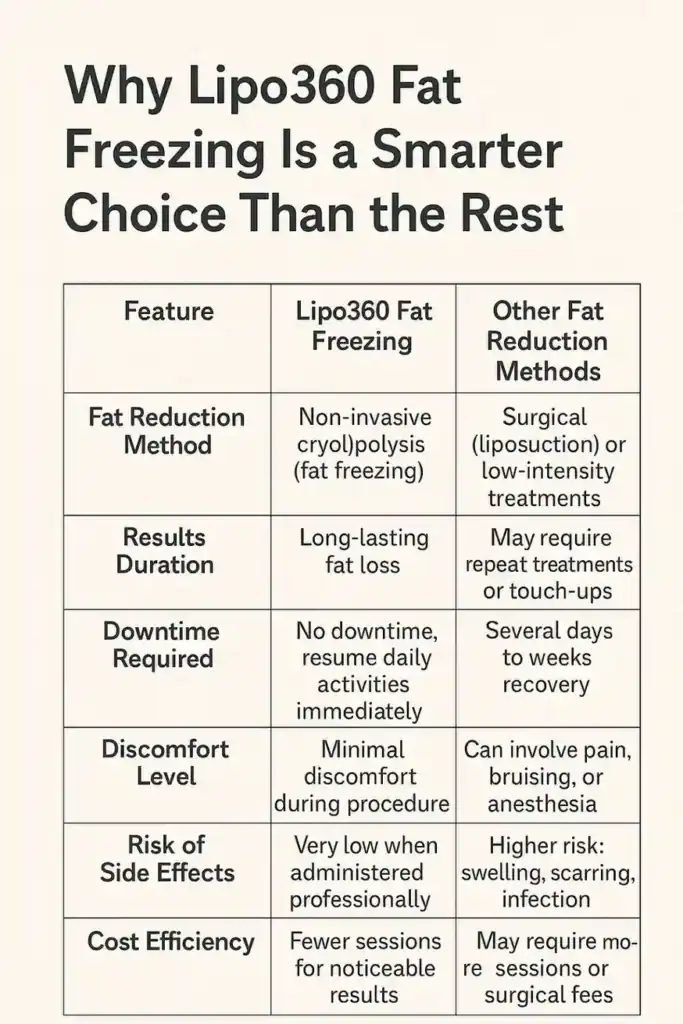 Is it possible to permanently freeze fat cells? 2 Table showing benefits of fat freezing to remove fat cells Birmingham from Lipo 360