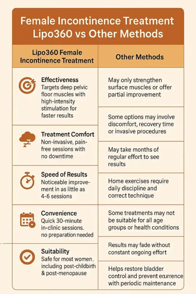 Comprehensive Guide To Female Incontinence Treatment Options 1 Table showing benefits of incontinence treatment Birmingham