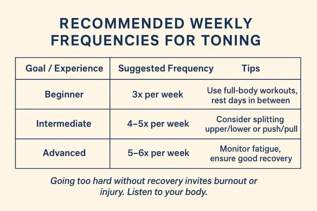 Achieving the Perfect Tone: How Often Should You Exercise for Results? 2 Graphic to show how often you should do exercise to help with toning Birmingham